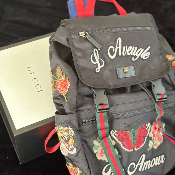 Gucci Butterfly Tiger Floral Embroidery L’ aveugle Par Amour Techpack Backpack - Picture 12 of 13